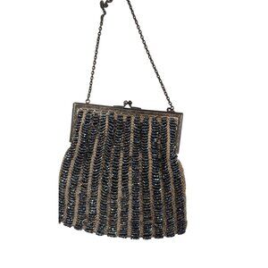Vintage Beaded Evening Purse With Chain Handle Antique Flapper Style 6" X 6"